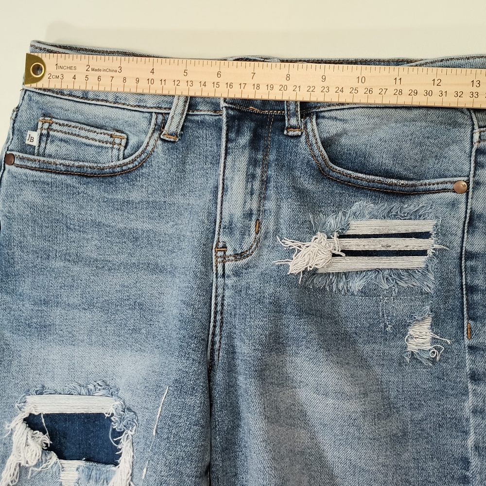 Judy Blue Blue Distressed Jean Shorts High-Waisted with Raw Hem Women's Size S - Picture 3 of 10